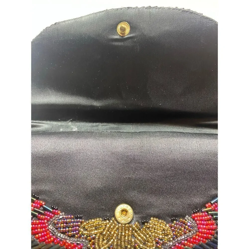 La Regale Beaded Evening Clutch Floral Art Deco Crossbody Gold Chain